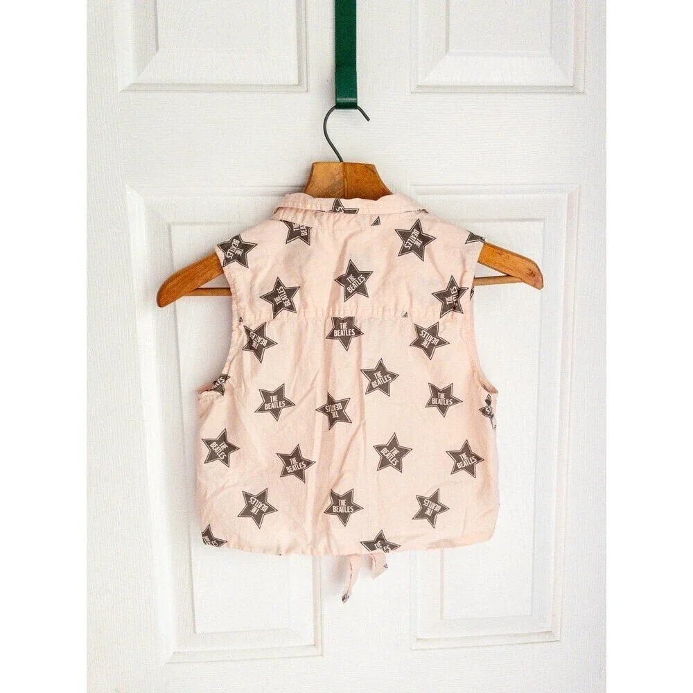 Junk Food Girls The Beatles Crop Top Button Down Tie Front Shirt size Large